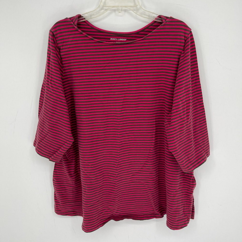 Jessica London Women's Pink Striped 3/4 Sleeve Knit Top Size 26/28